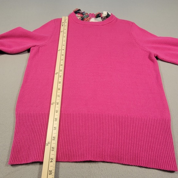 Crown & Ivy‎ Sweater Pink Knit Ruffle Plaid Trim Holiday Pullover Women's Medium - Picture 8 of 9